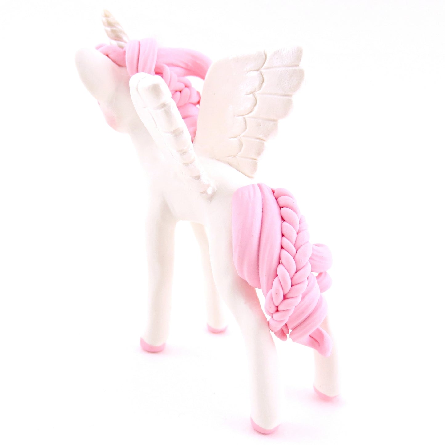 Pink and White Unicorn Pegasus Figurine - Polymer Clay Valentine Animals