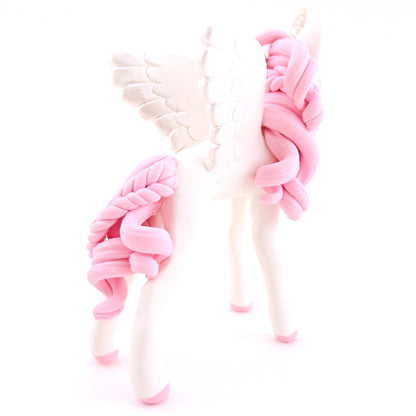 Pink and White Unicorn Pegasus Figurine - Polymer Clay Valentine Animals