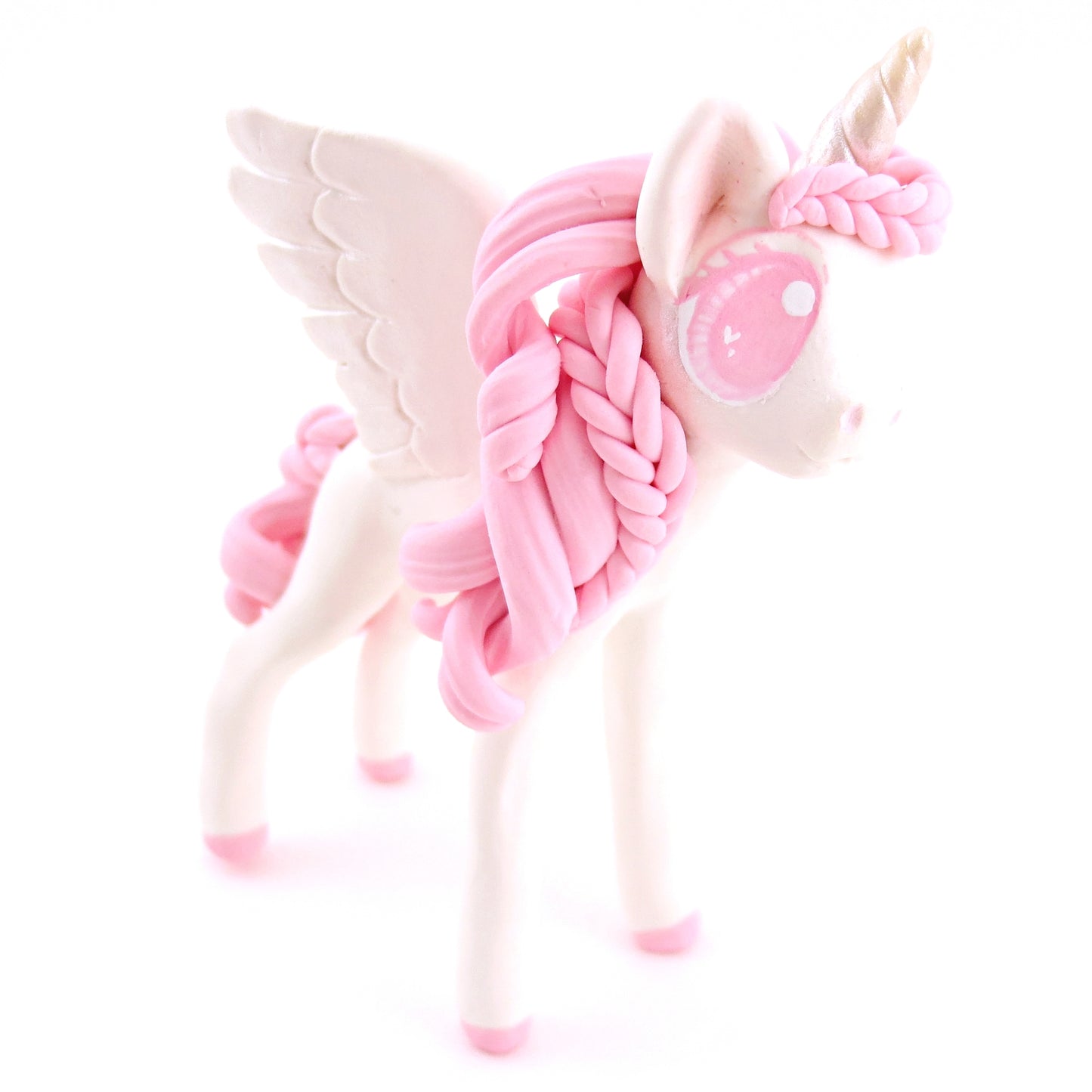 Pink and White Unicorn Pegasus Figurine - Polymer Clay Valentine Animals