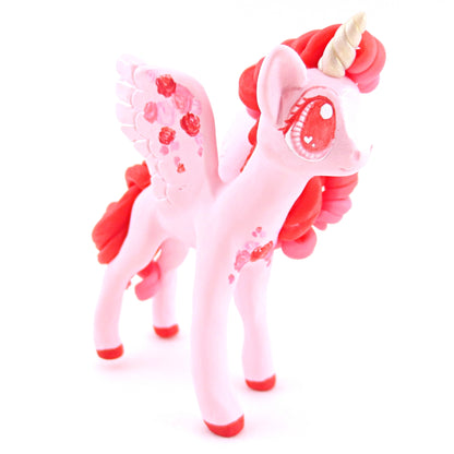 Valentine Roses Unicorn Pegasus Figurine - Polymer Clay Valentine Animals