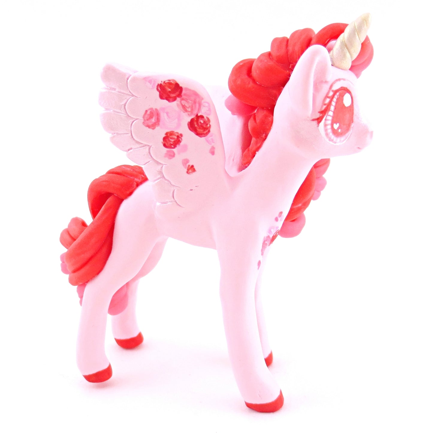 Valentine Roses Unicorn Pegasus Figurine - Polymer Clay Valentine Animals