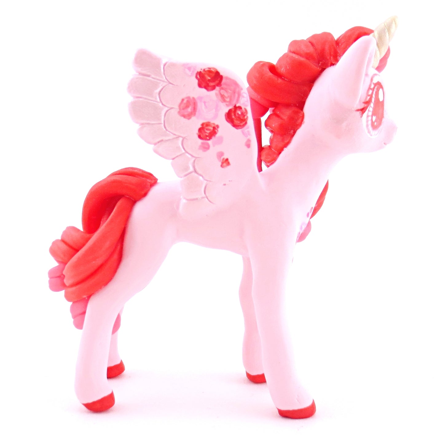 Valentine Roses Unicorn Pegasus Figurine - Polymer Clay Valentine Animals