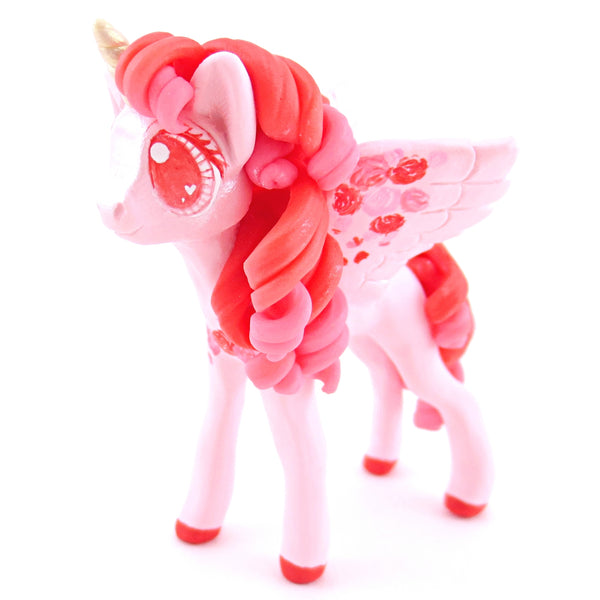 Valentine Roses Unicorn Pegasus Figurine - Polymer Clay Valentine Animals