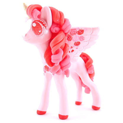 Valentine Roses Unicorn Pegasus Figurine - Polymer Clay Valentine Animals