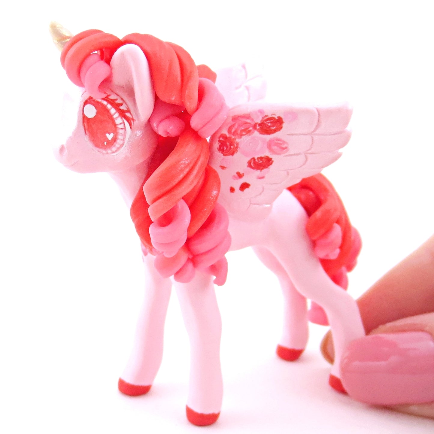 Valentine Roses Unicorn Pegasus Figurine - Polymer Clay Valentine Animals