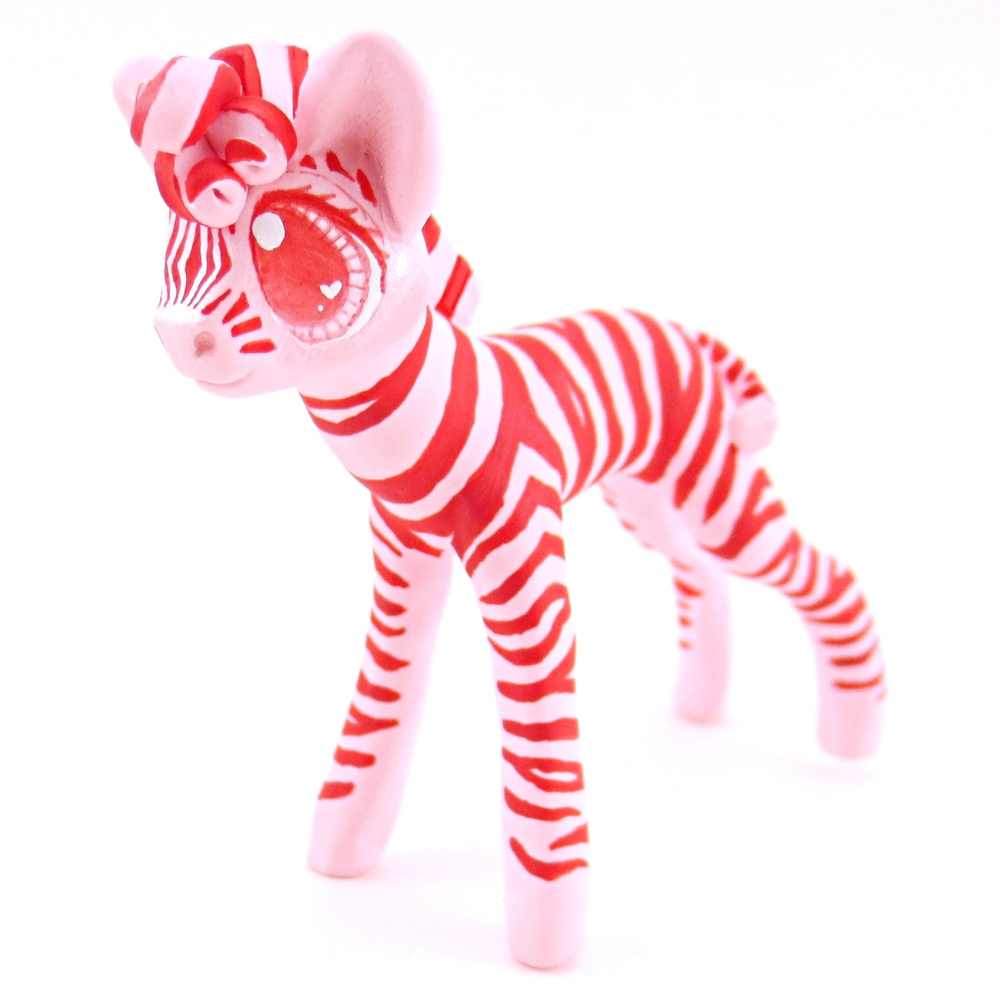 Red and Pink Zebra Figurine - Polymer Clay Valentine Animals