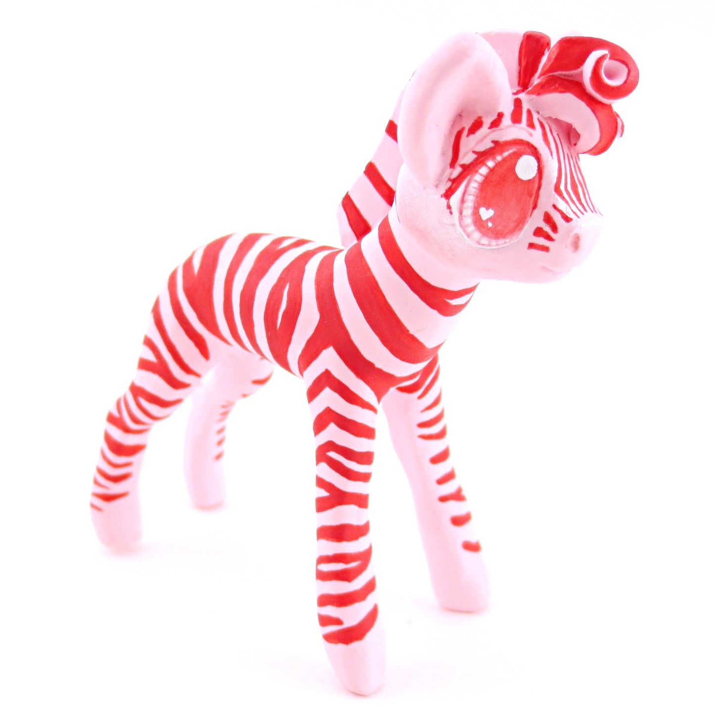 Red and Pink Zebra Figurine - Polymer Clay Valentine Animals