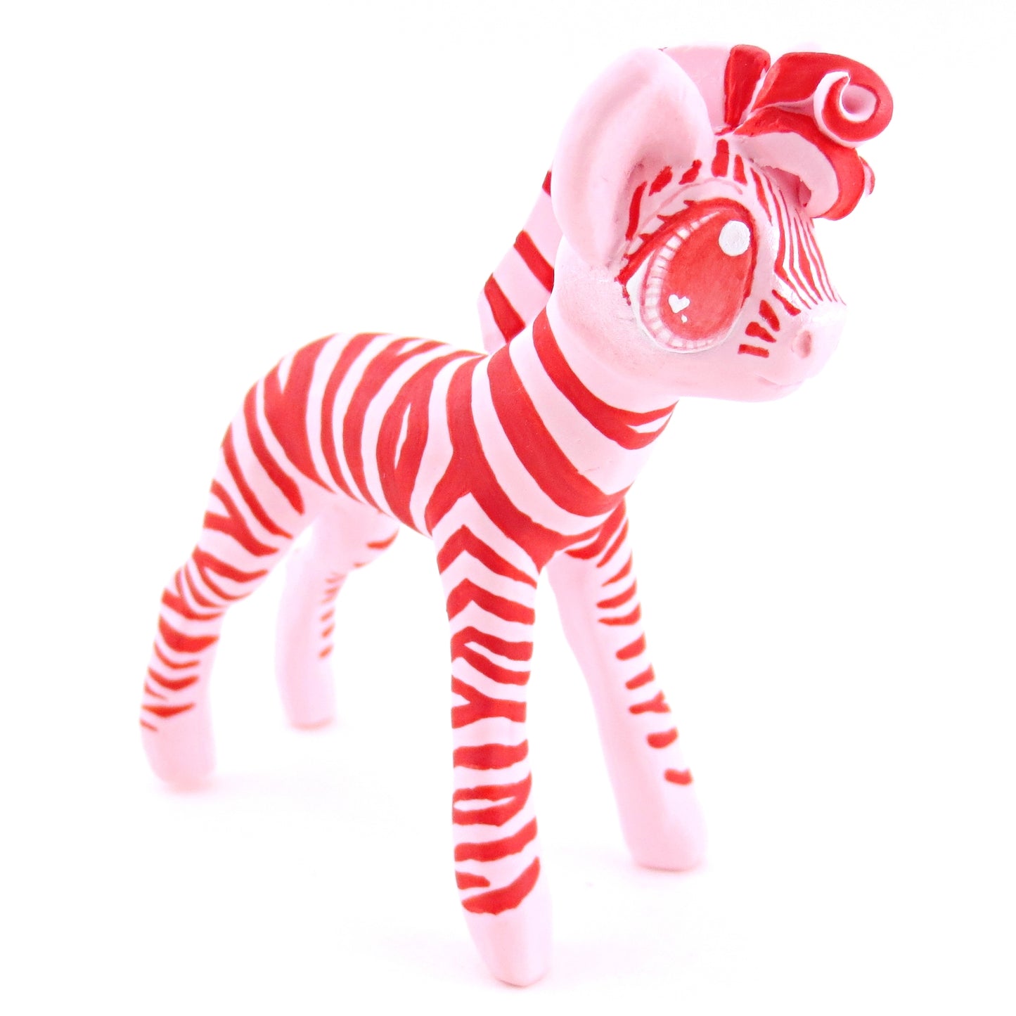 Red and Pink Zebra Figurine - Polymer Clay Valentine Animals