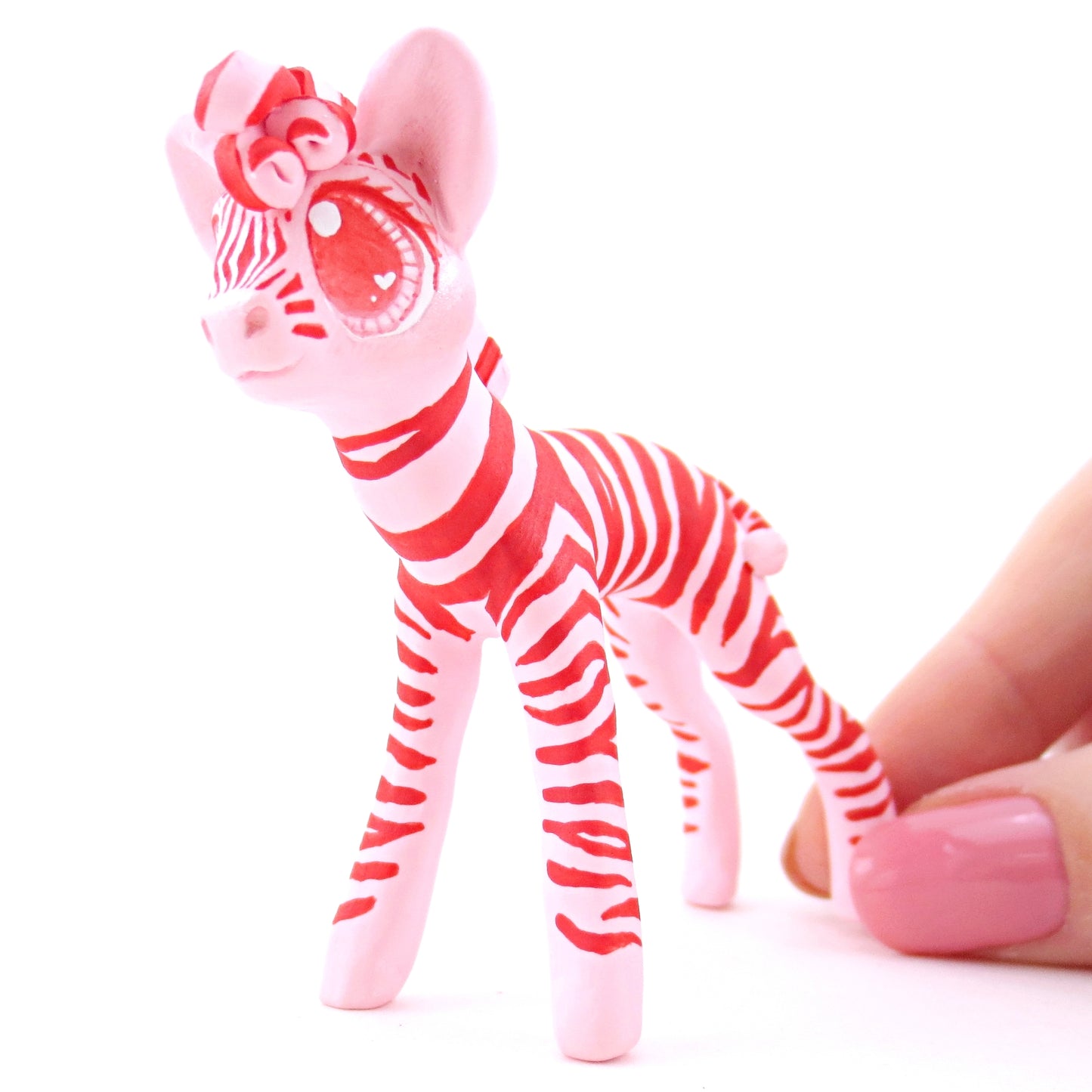 Red and Pink Zebra Figurine - Polymer Clay Valentine Animals