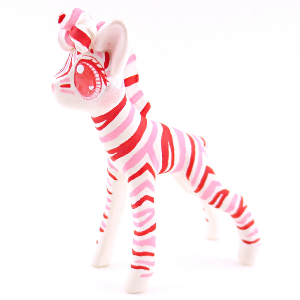 Red, Pink, and White Zebra Figurine - Polymer Clay Valentine Animals