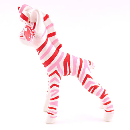 Red, Pink, and White Zebra Figurine - Polymer Clay Valentine Animals