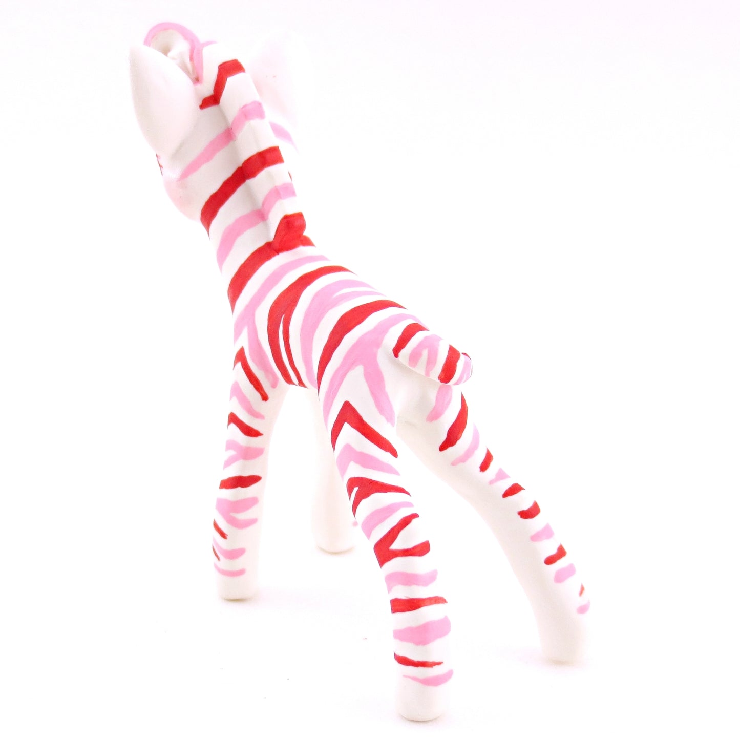 Red, Pink, and White Zebra Figurine - Polymer Clay Valentine Animals