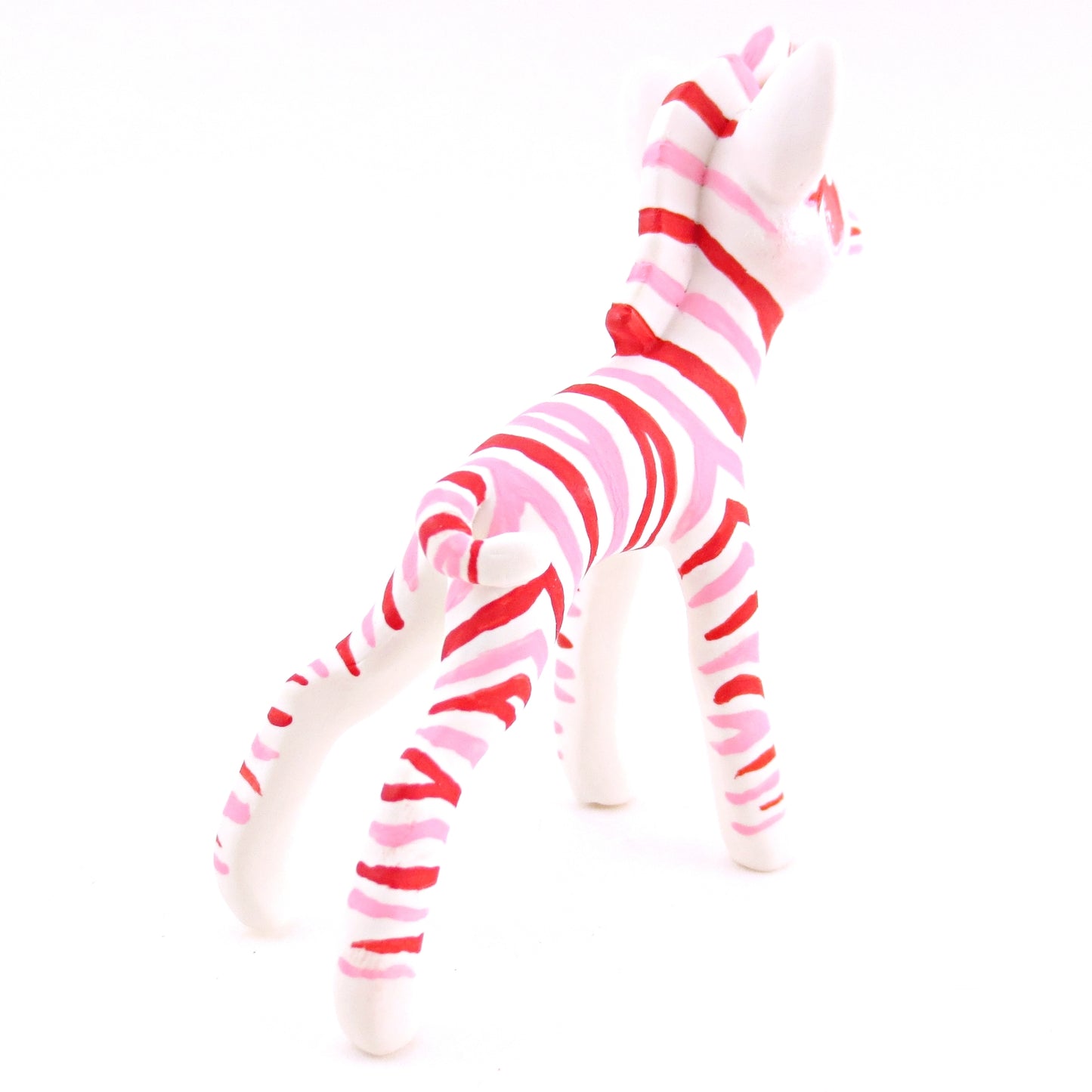 Red, Pink, and White Zebra Figurine - Polymer Clay Valentine Animals