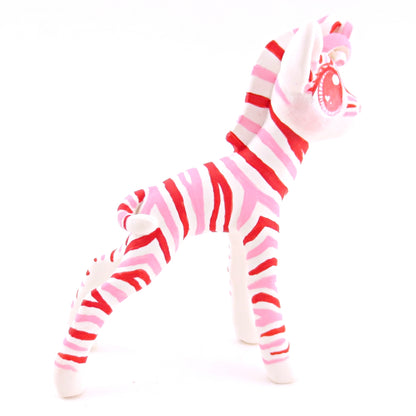 Red, Pink, and White Zebra Figurine - Polymer Clay Valentine Animals