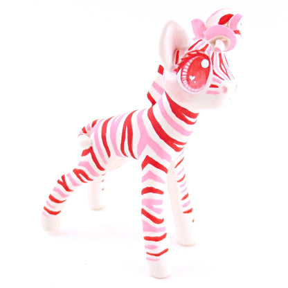 Red, Pink, and White Zebra Figurine - Polymer Clay Valentine Animals