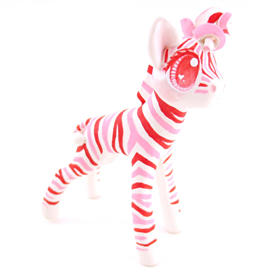 Red, Pink, and White Zebra Figurine - Polymer Clay Valentine Animals