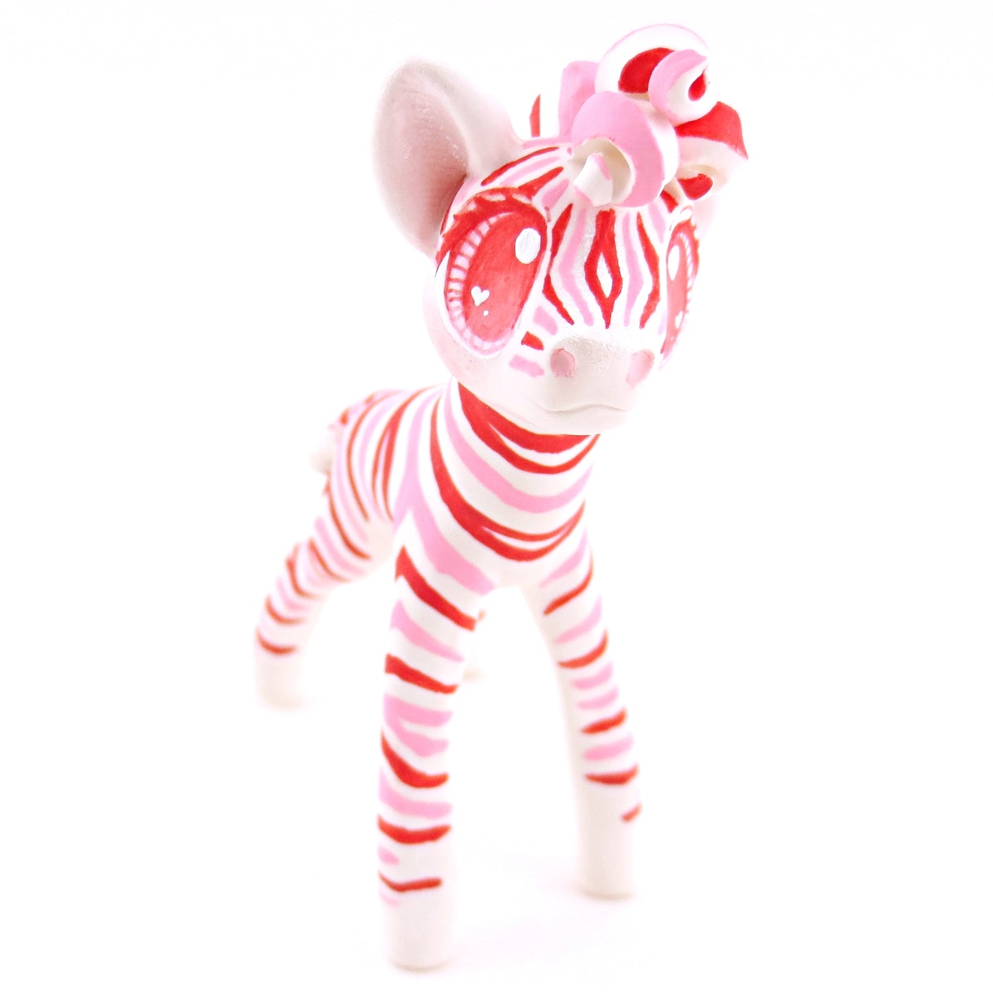 Red, Pink, and White Zebra Figurine - Polymer Clay Valentine Animals