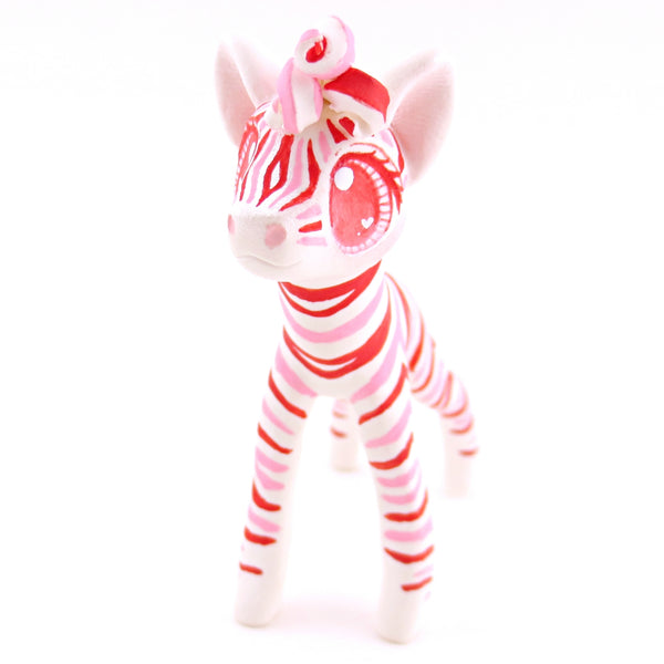 Red, Pink, and White Zebra Figurine - Polymer Clay Valentine Animals
