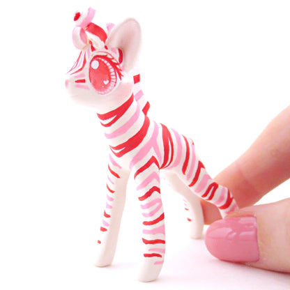 Red, Pink, and White Zebra Figurine - Polymer Clay Valentine Animals