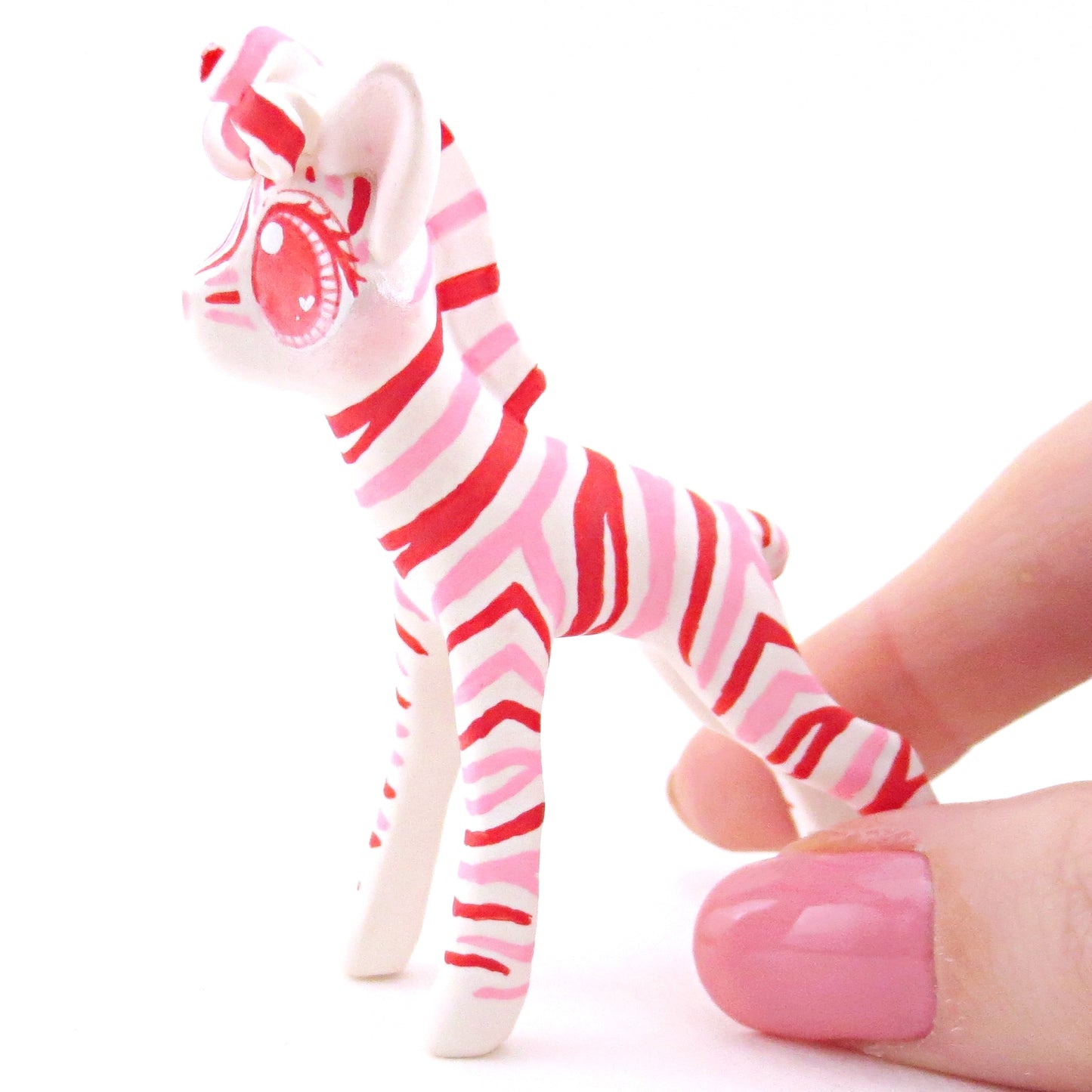 Red, Pink, and White Zebra Figurine - Polymer Clay Valentine Animals