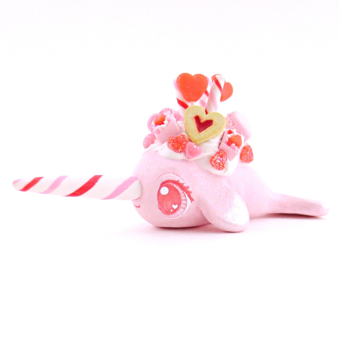 Valentine Dessert Narwhal Figurine - Polymer Clay Valentine Animals