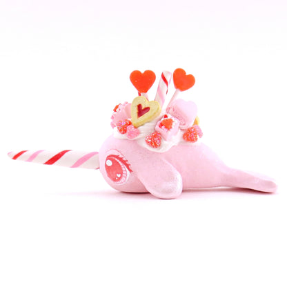 Valentine Dessert Narwhal Figurine - Polymer Clay Valentine Animals