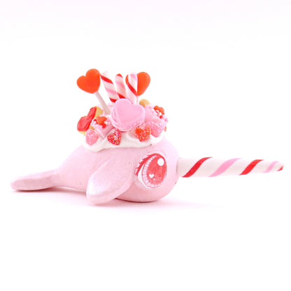 Valentine Dessert Narwhal Figurine - Polymer Clay Valentine Animals