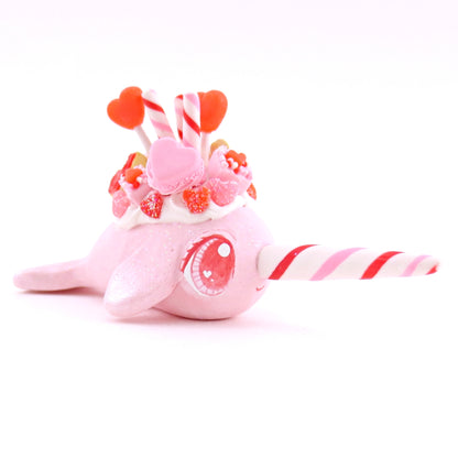 Valentine Dessert Narwhal Figurine - Polymer Clay Valentine Animals