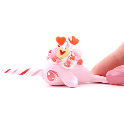 Valentine Dessert Narwhal Figurine - Polymer Clay Valentine Animals