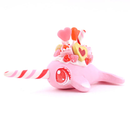 Mini Valentine Dessert Narwhal Figurine - Polymer Clay Valentine Animals