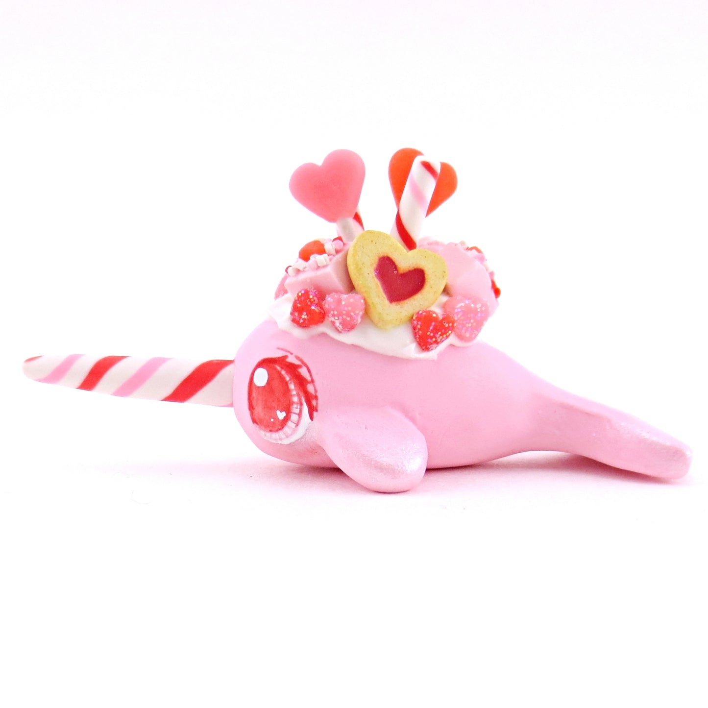 Mini Valentine Dessert Narwhal Figurine - Polymer Clay Valentine Animals