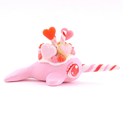 Mini Valentine Dessert Narwhal Figurine - Polymer Clay Valentine Animals