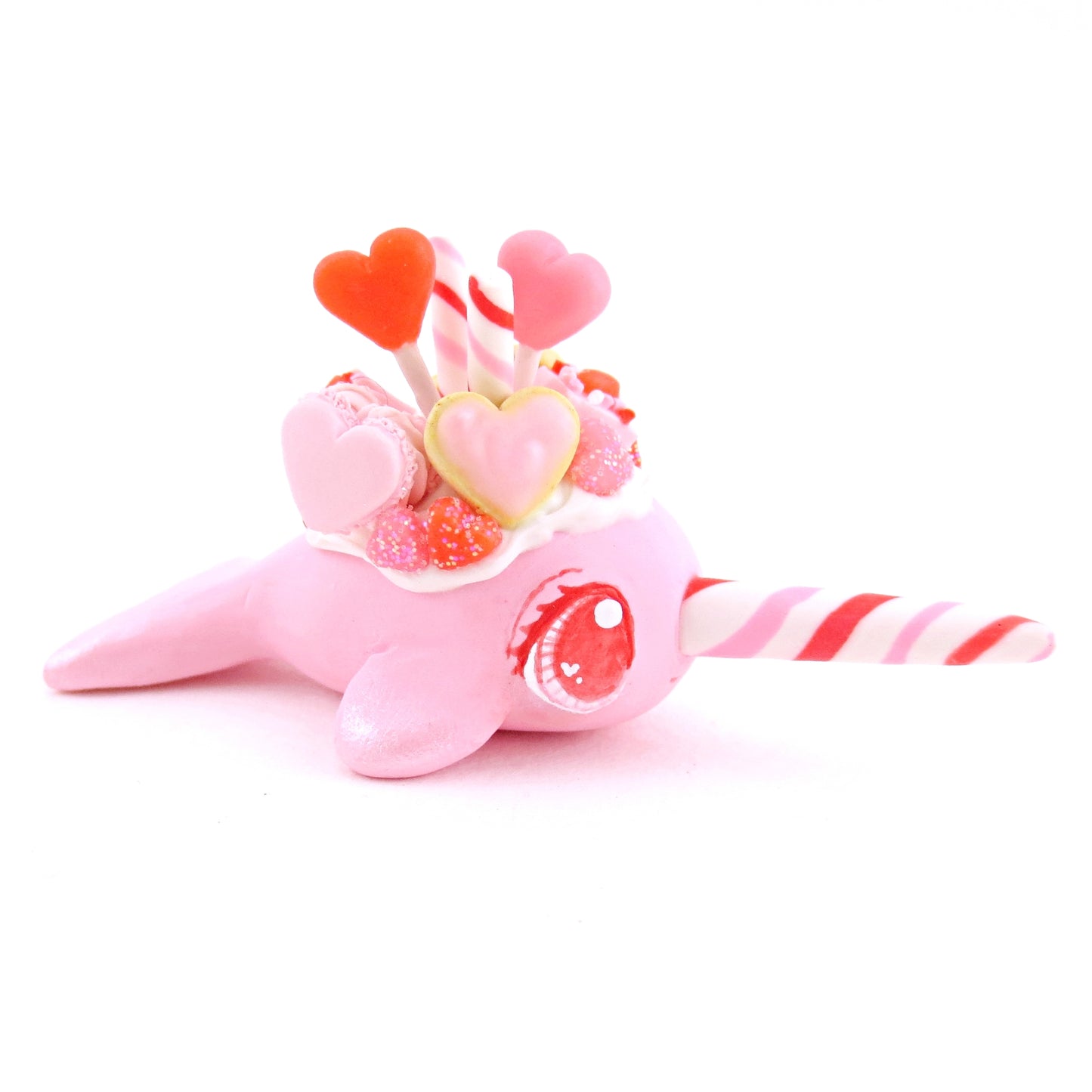 Mini Valentine Dessert Narwhal Figurine - Polymer Clay Valentine Animals