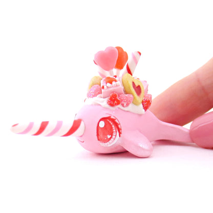 Mini Valentine Dessert Narwhal Figurine - Polymer Clay Valentine Animals