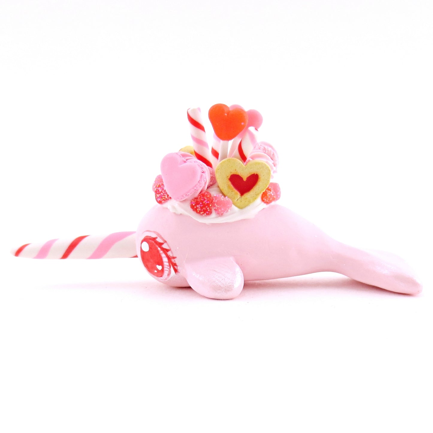 Valentine Dessert Narwhal Figurine - Polymer Clay Valentine Animals