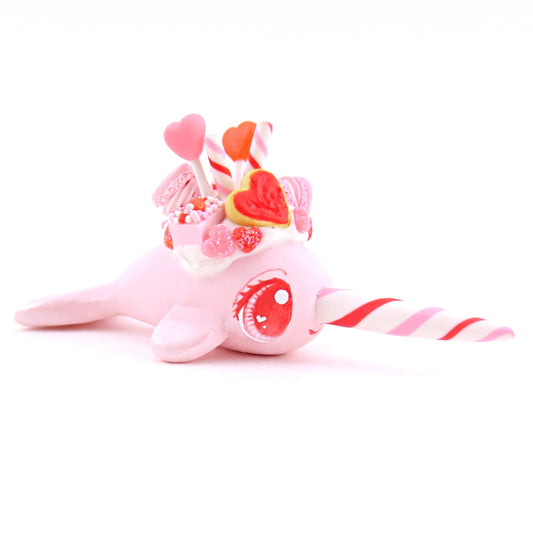 Valentine Dessert Narwhal Figurine - Polymer Clay Valentine Animals