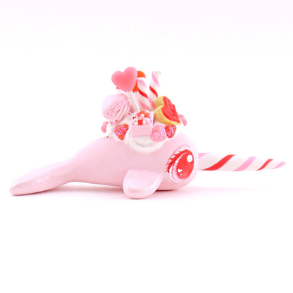 Valentine Dessert Narwhal Figurine - Polymer Clay Valentine Animals