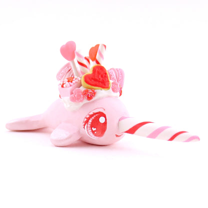 Valentine Dessert Narwhal Figurine - Polymer Clay Valentine Animals