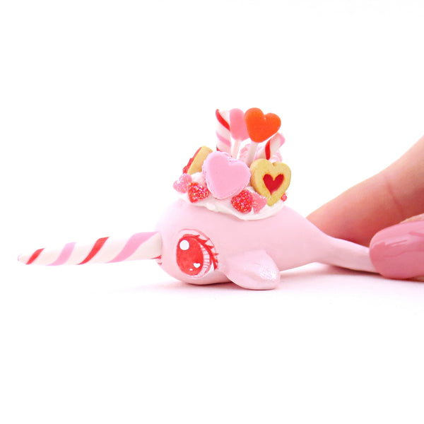 Valentine Dessert Narwhal Figurine - Polymer Clay Valentine Animals