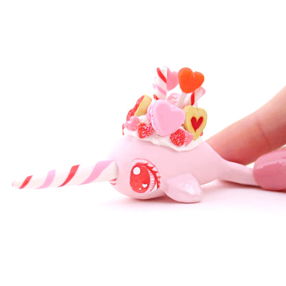 Valentine Dessert Narwhal Figurine - Polymer Clay Valentine Animals