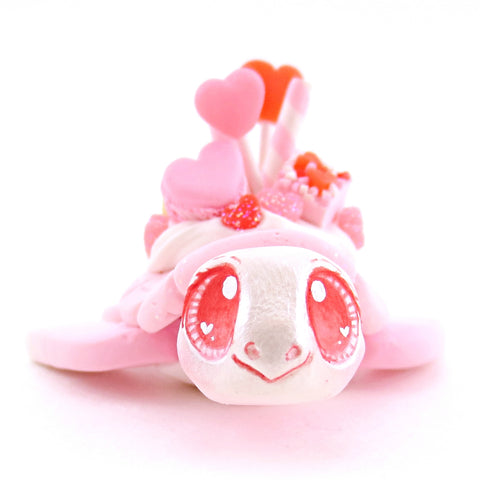 White and Pink Valentine Dessert Turtle Figurine - Polymer Clay Valentine Animals