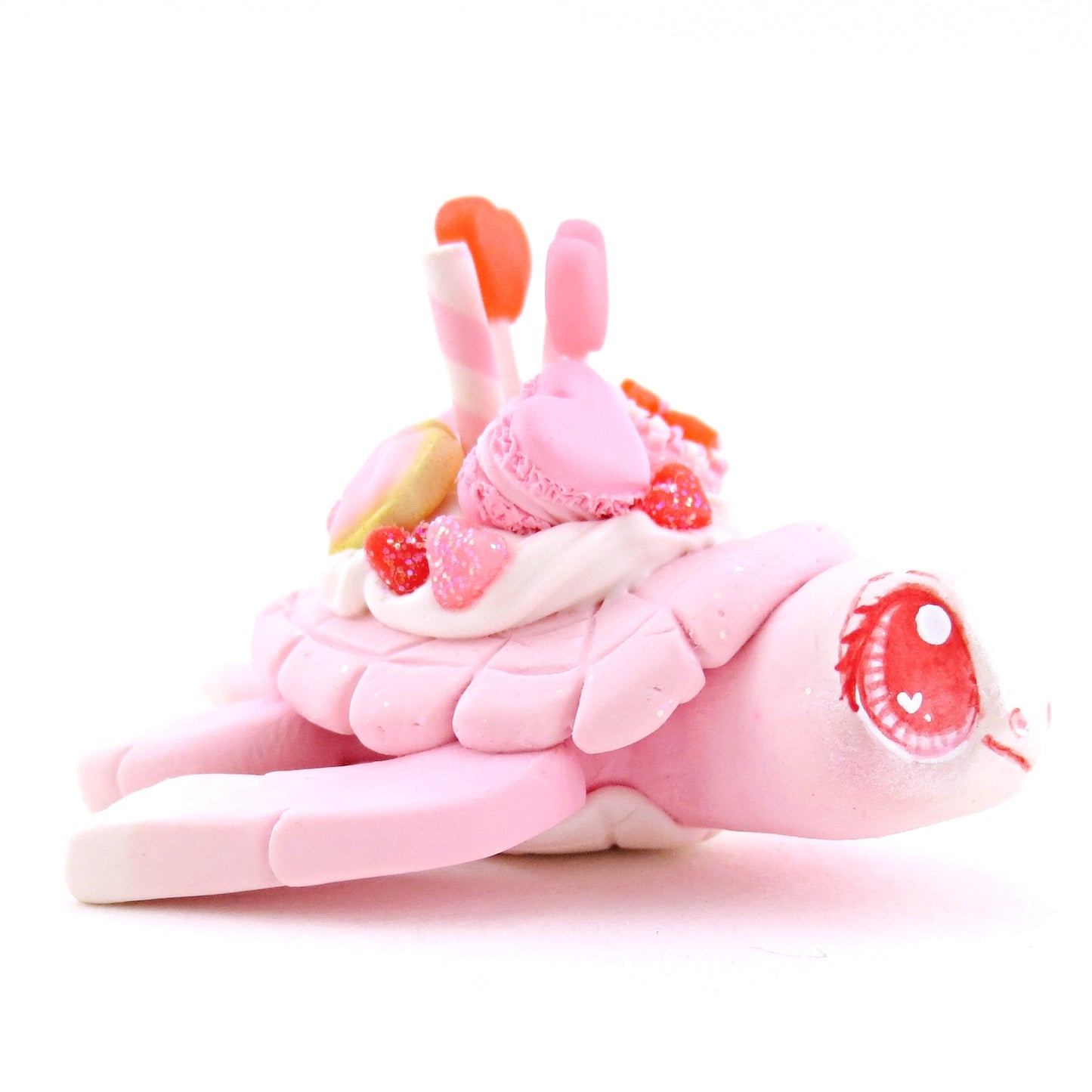 White and Pink Valentine Dessert Turtle Figurine - Polymer Clay Valentine Animals