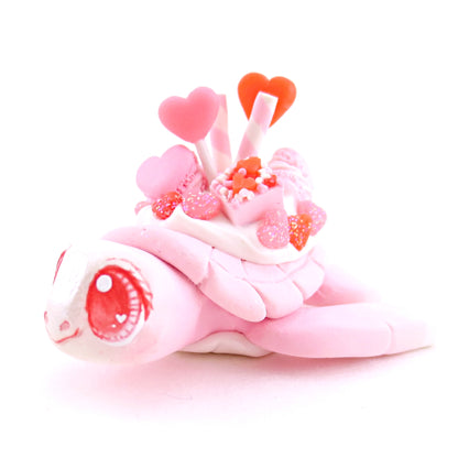 White and Pink Valentine Dessert Turtle Figurine - Polymer Clay Valentine Animals