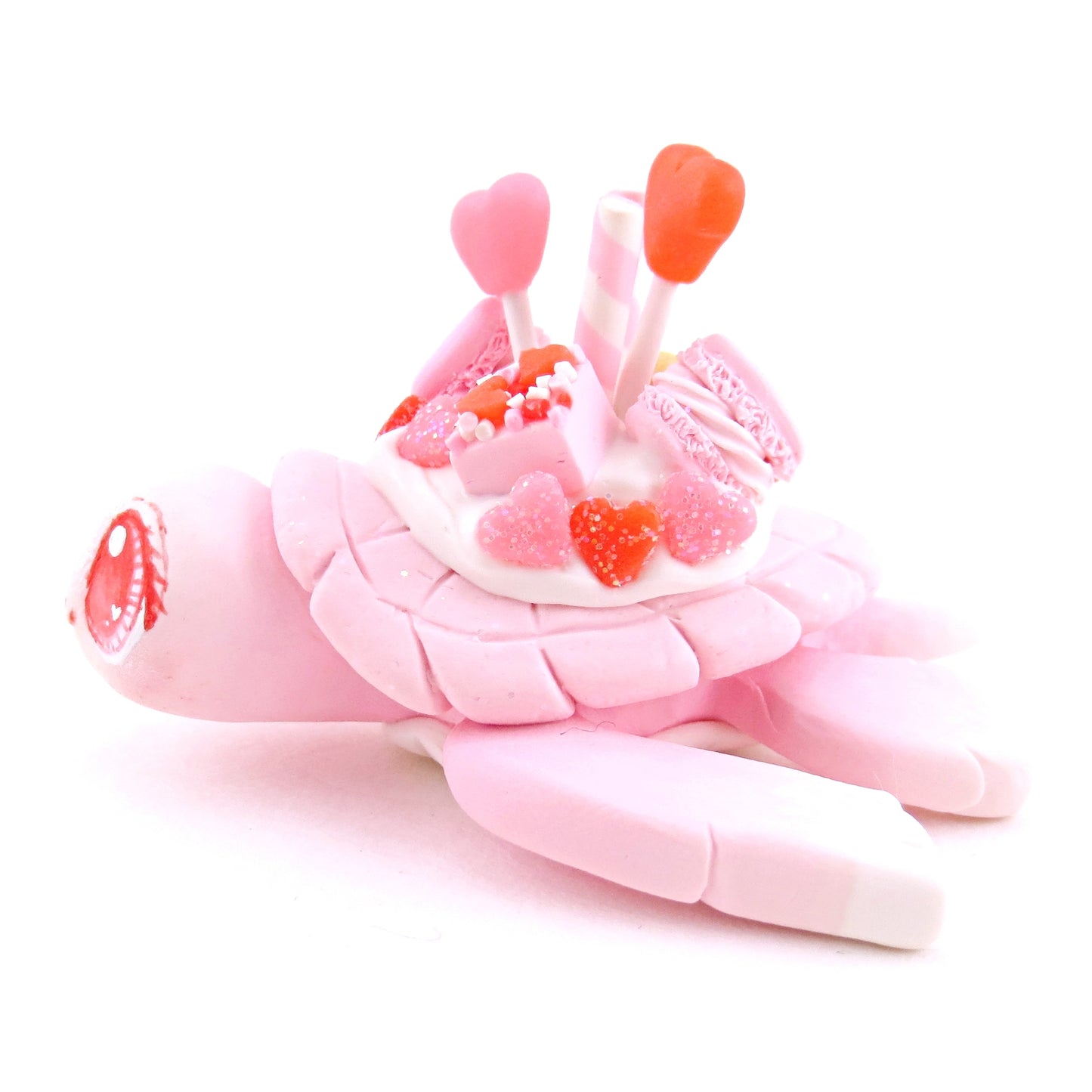 White and Pink Valentine Dessert Turtle Figurine - Polymer Clay Valentine Animals