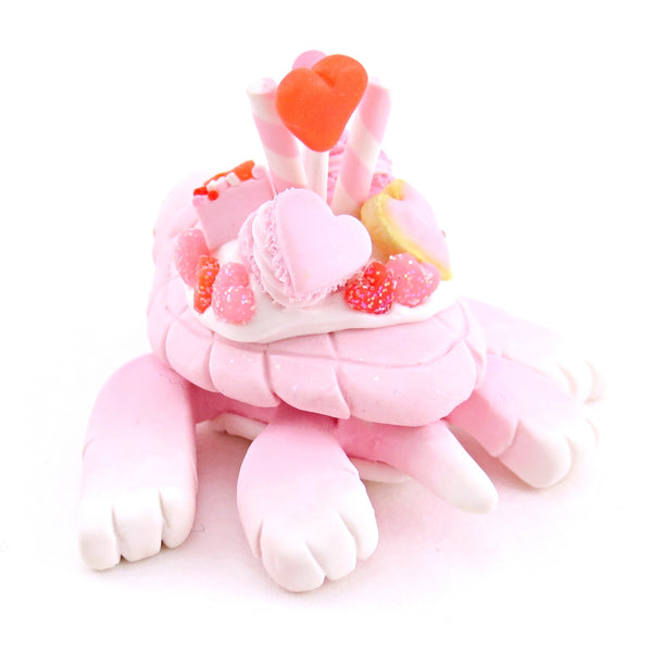 White and Pink Valentine Dessert Turtle Figurine - Polymer Clay Valentine Animals