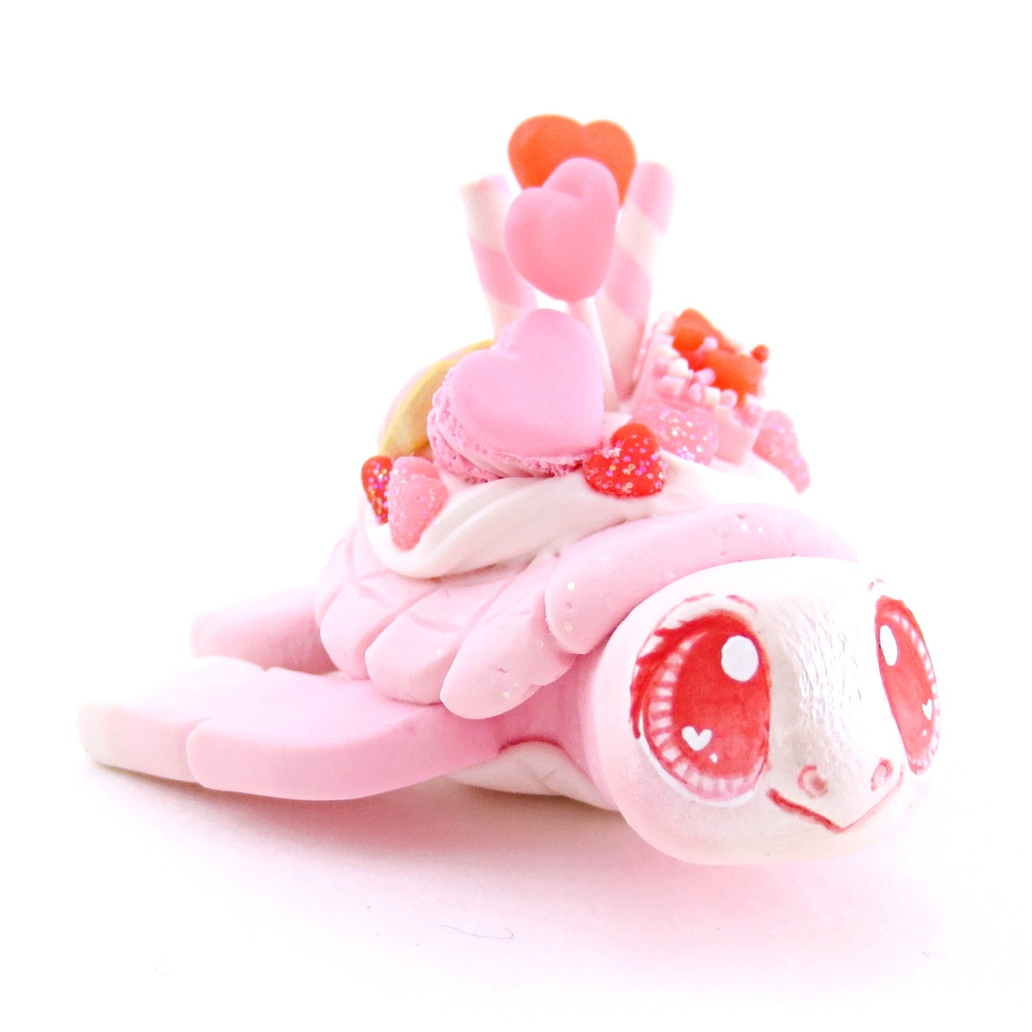 White and Pink Valentine Dessert Turtle Figurine - Polymer Clay Valentine Animals