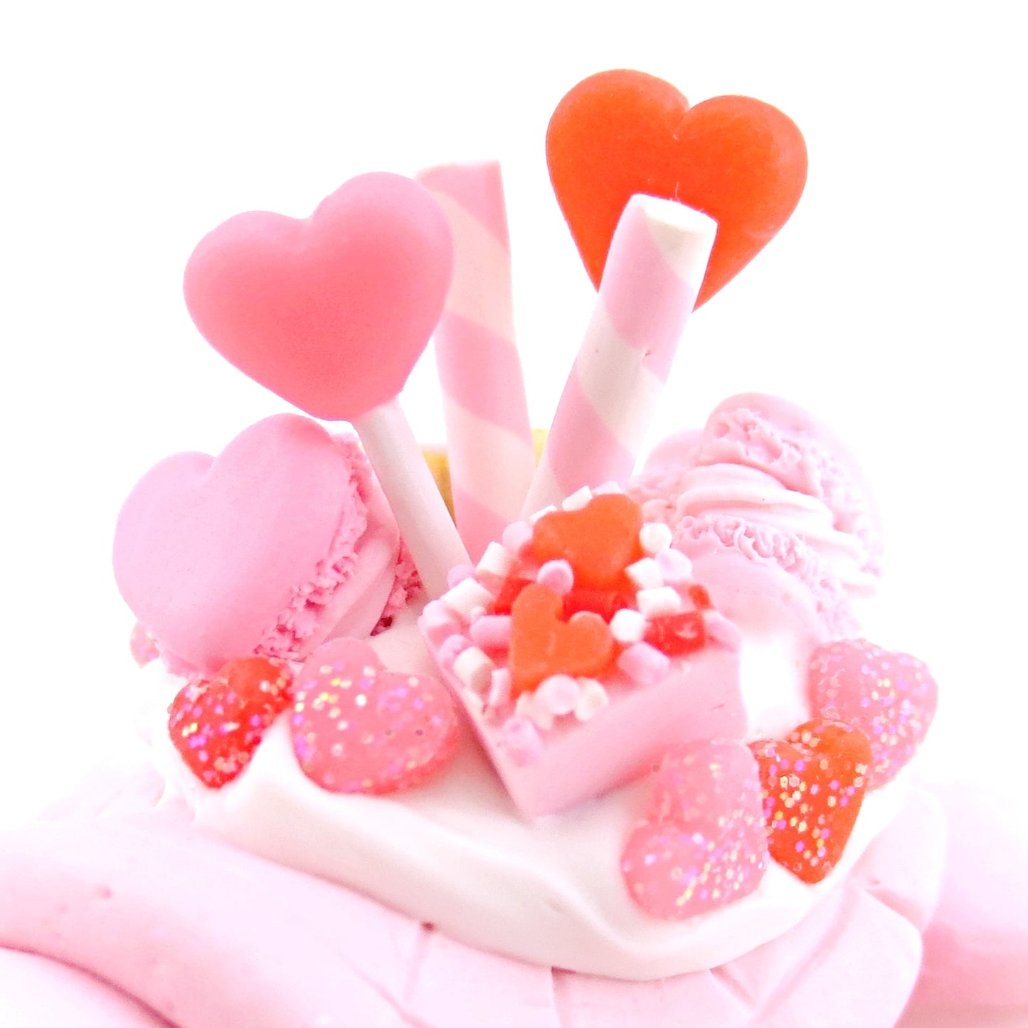 White and Pink Valentine Dessert Turtle Figurine - Polymer Clay Valentine Animals