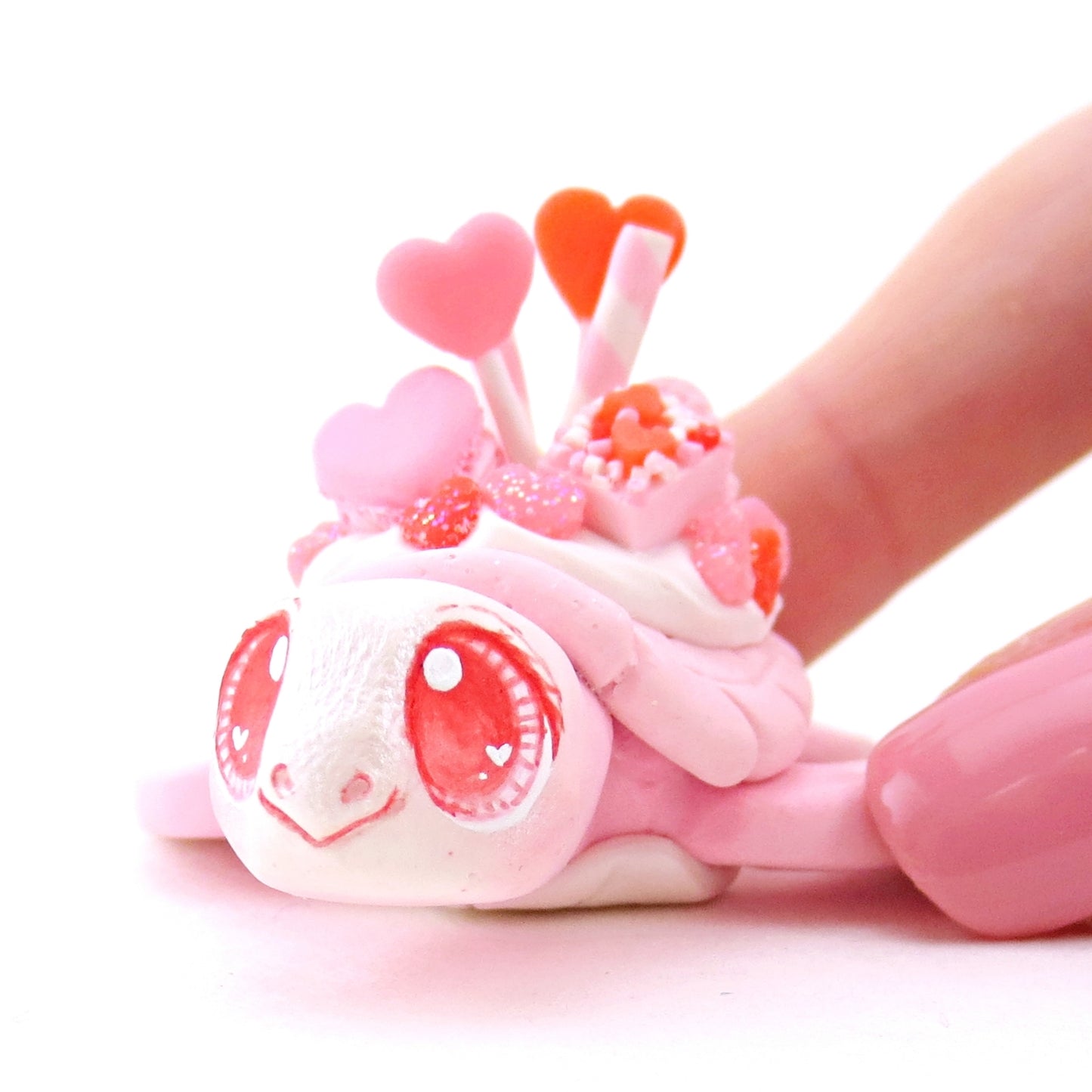 White and Pink Valentine Dessert Turtle Figurine - Polymer Clay Valentine Animals