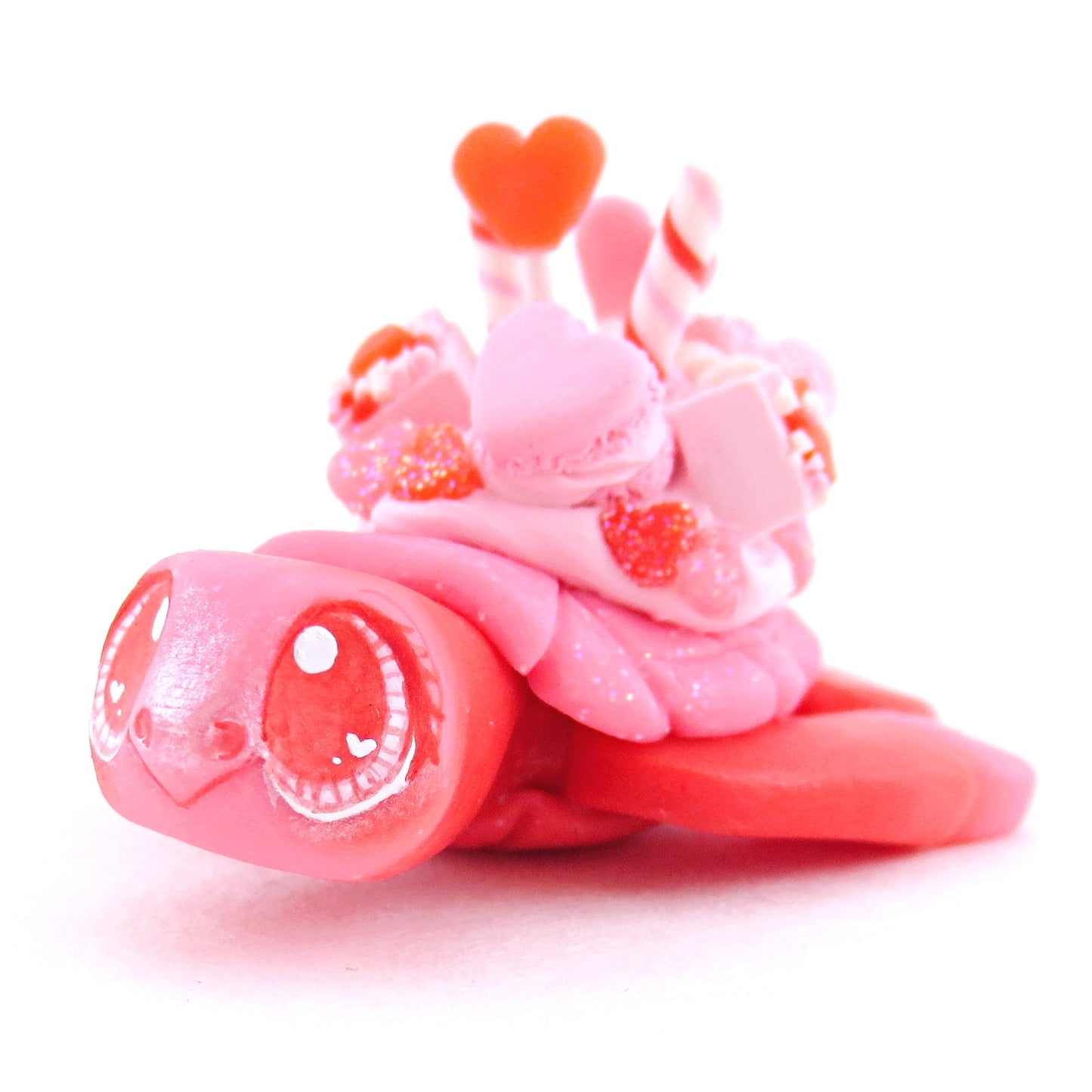 Red and Pink Valentine Dessert Turtle Figurine - Polymer Clay Valentine Animals