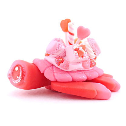 Red and Pink Valentine Dessert Turtle Figurine - Polymer Clay Valentine Animals